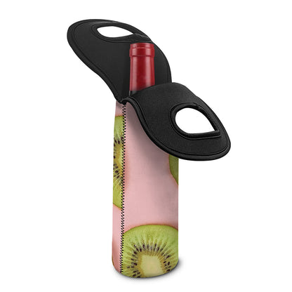 Kiwi Slices Pattern Print Single Neoprene Wine Tote