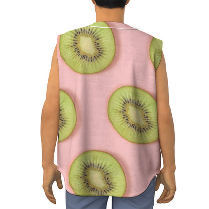 Kiwi Slices Pattern Print Sleeveless Baseball Jersey
