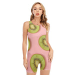 Kiwi Slices Pattern Print Sleeveless One Piece Swimsuit