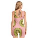 Kiwi Slices Pattern Print Sleeveless One Piece Swimsuit