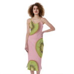 Kiwi Slices Pattern Print Slim Fit Midi Cami Dress
