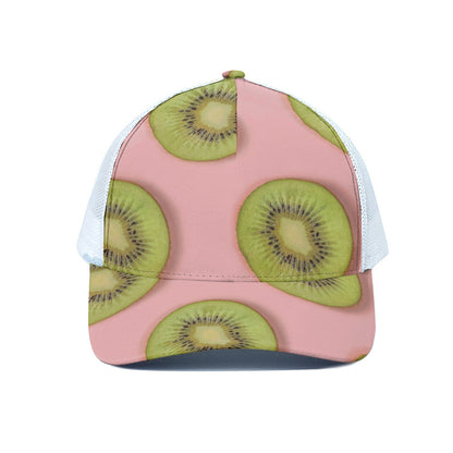 Kiwi Slices Pattern Print White Mesh Trucker Cap
