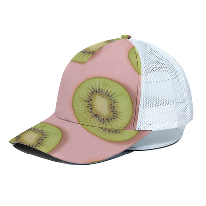 Kiwi Slices Pattern Print White Mesh Trucker Cap
