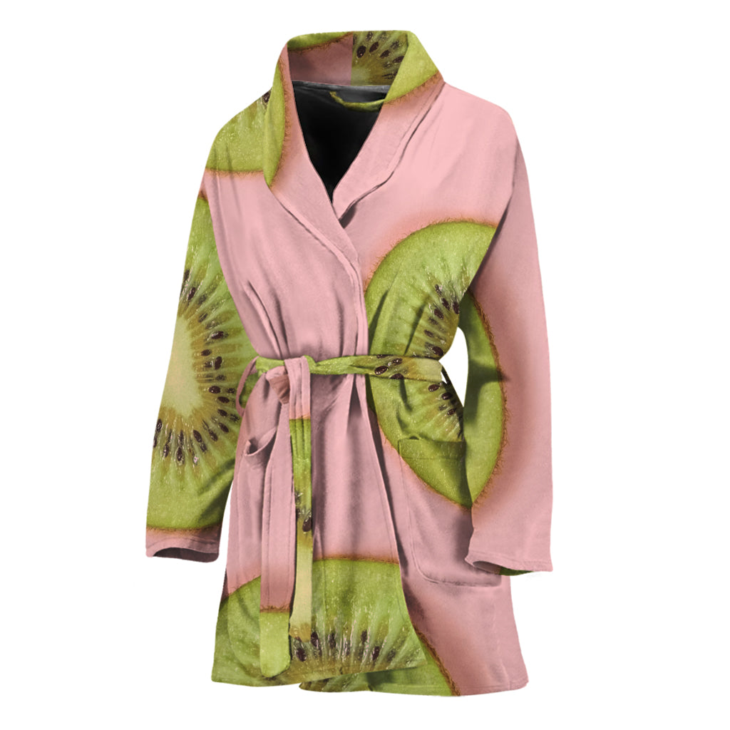 Kiwi Slices Pattern Print Women's Bathrobe