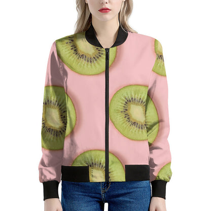 Kiwi Slices Pattern Print Women's Bomber Jacket