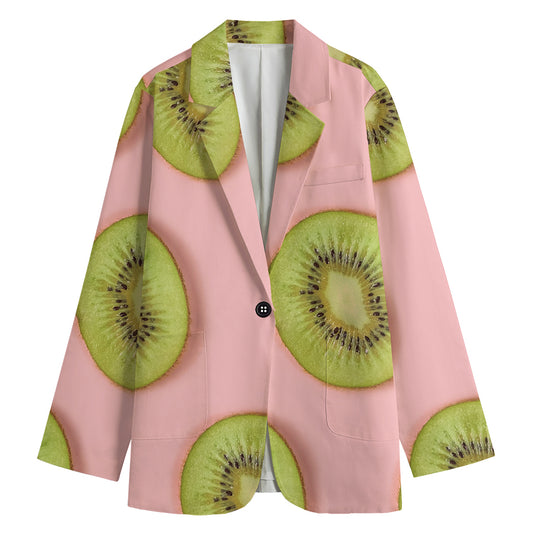 Kiwi Slices Pattern Print Women's Cotton Blazer