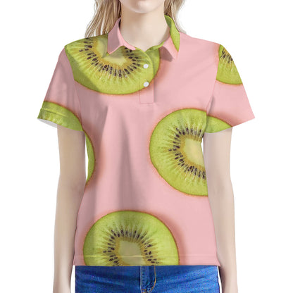 Kiwi Slices Pattern Print Women's Polo Shirt