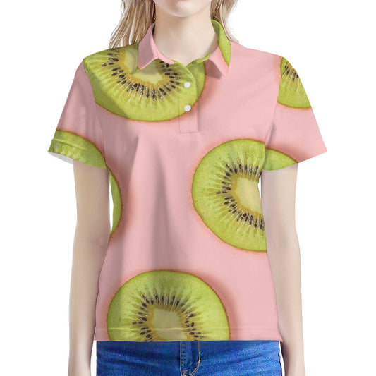 Kiwi Slices Pattern Print Women's Polo Shirt