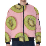 Kiwi Slices Pattern Print Zip Sleeve Bomber Jacket