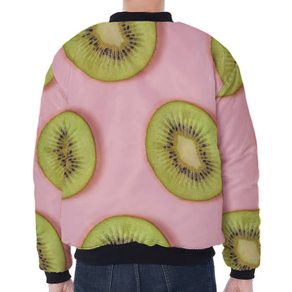 Kiwi Slices Pattern Print Zip Sleeve Bomber Jacket