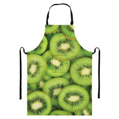 Kiwi Slices Print Bib Apron With Pocket