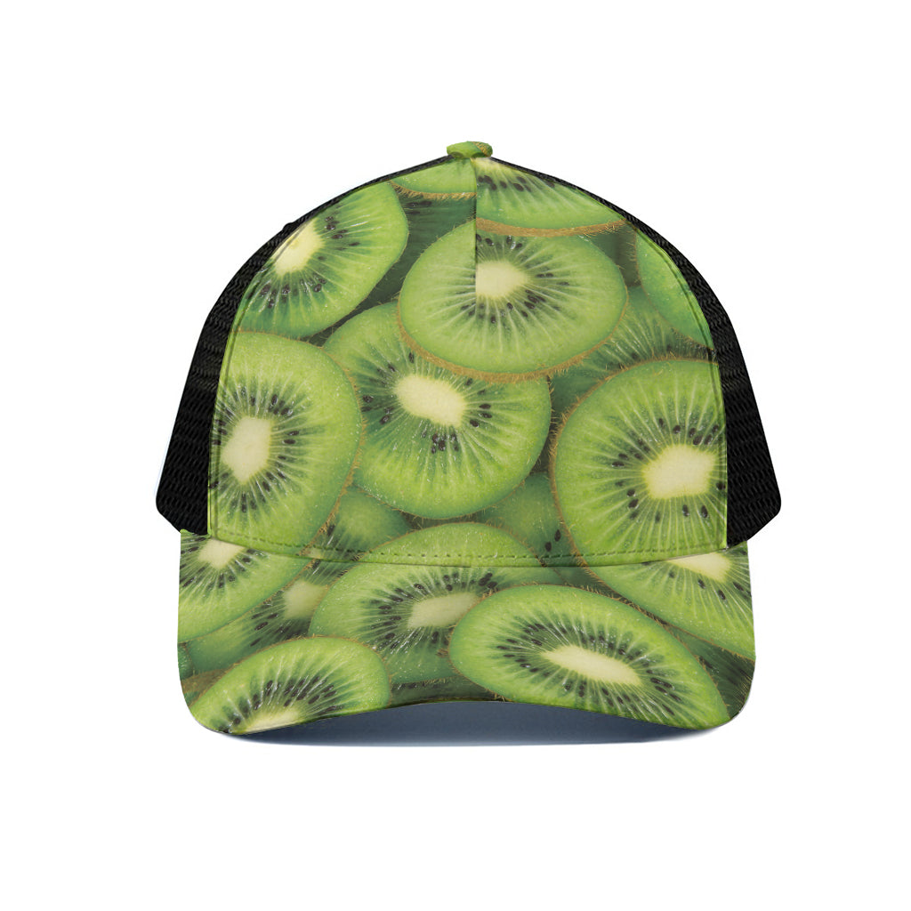 Kiwi Slices Print Black Mesh Trucker Cap