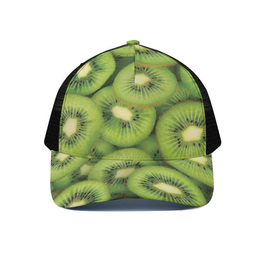 Kiwi Slices Print Black Mesh Trucker Cap