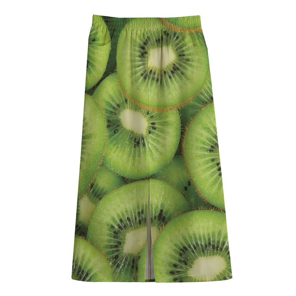 Kiwi Slices Print Cotton Front Slit Maxi Skirt