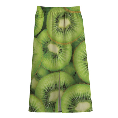 Kiwi Slices Print Cotton Front Slit Maxi Skirt