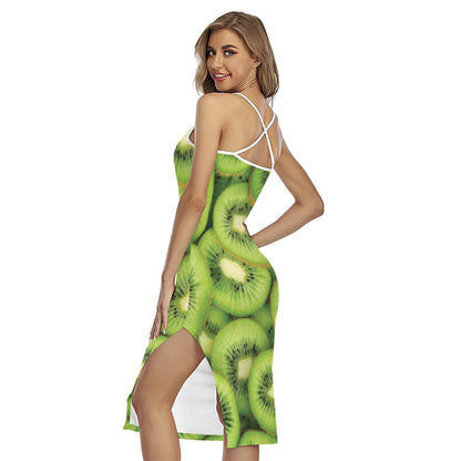 Kiwi Slices Print Cross Back Cami Dress