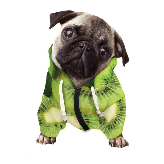 Kiwi Slices Print Dog Zip Up Hoodie