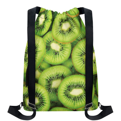 Kiwi Slices Print Drawstring Backpack