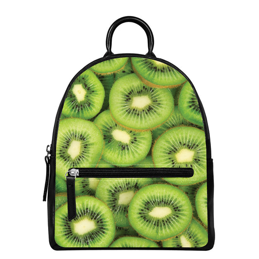 Kiwi Slices Print Leather Backpack