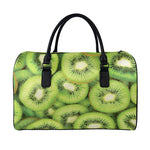 Kiwi Slices Print Leather Duffle Bag