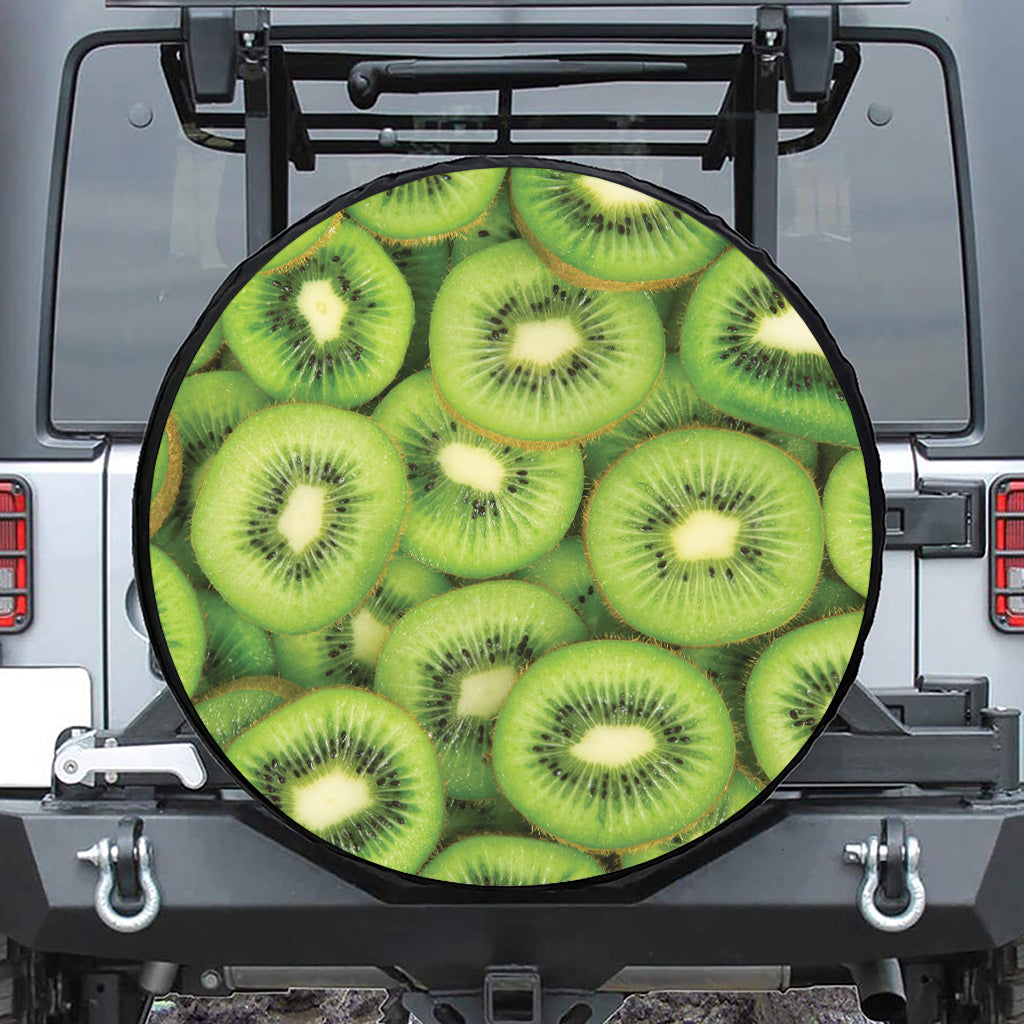 Kiwi Slices Print Leather Spare Tire Cover