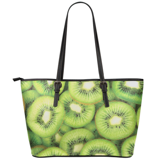 Kiwi Slices Print Leather Tote Bag