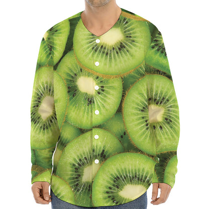 Kiwi Slices Print Long Sleeve Baseball Jersey