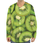 Kiwi Slices Print Long Sleeve Baseball Jersey
