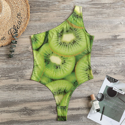Kiwi Slices Print One Shoulder Bodysuit