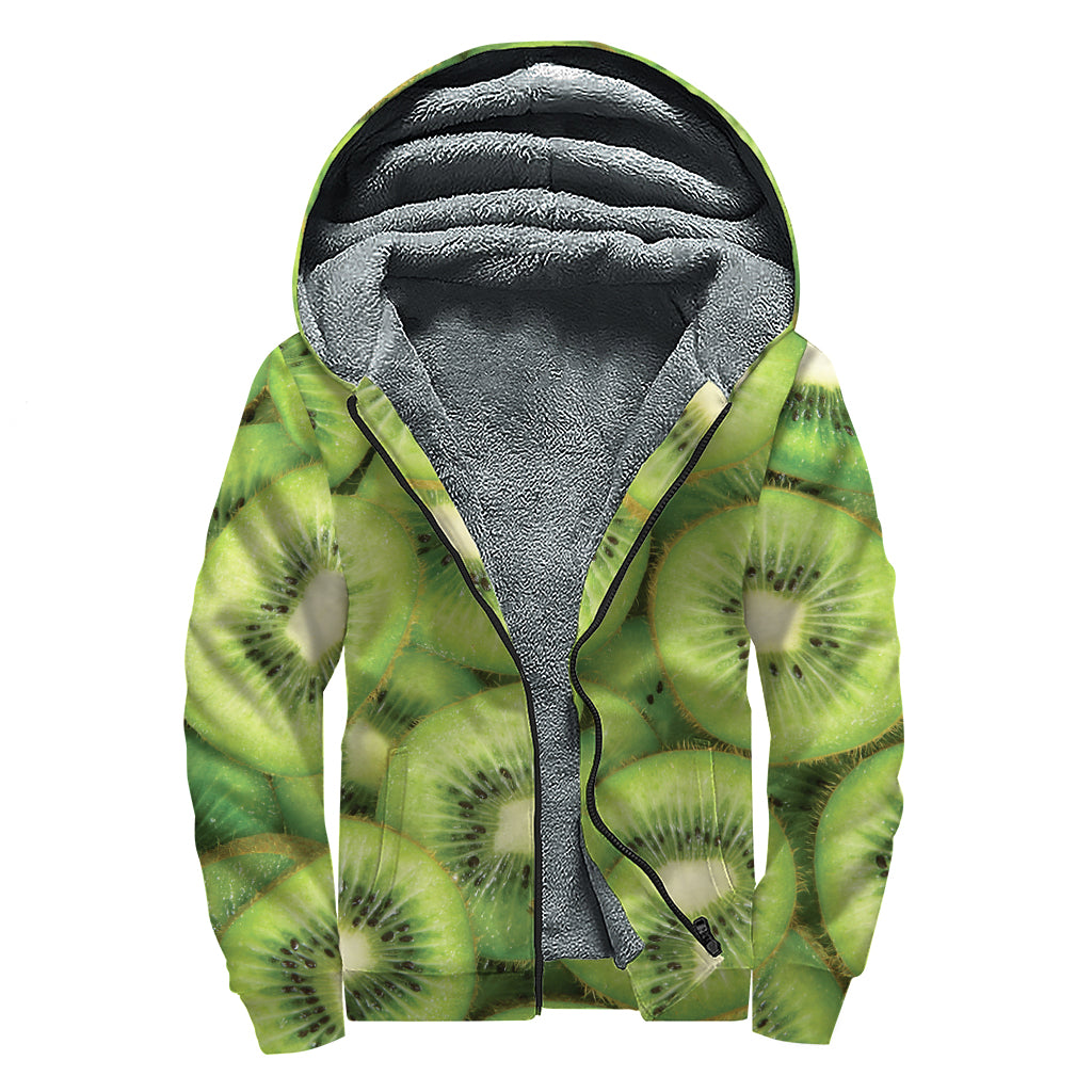 Kiwi Slices Print Sherpa Lined Zip Up Hoodie