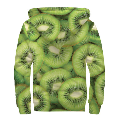 Kiwi Slices Print Sherpa Lined Zip Up Hoodie