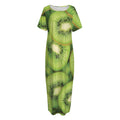 Kiwi Slices Print Short Sleeve Long Nightdress