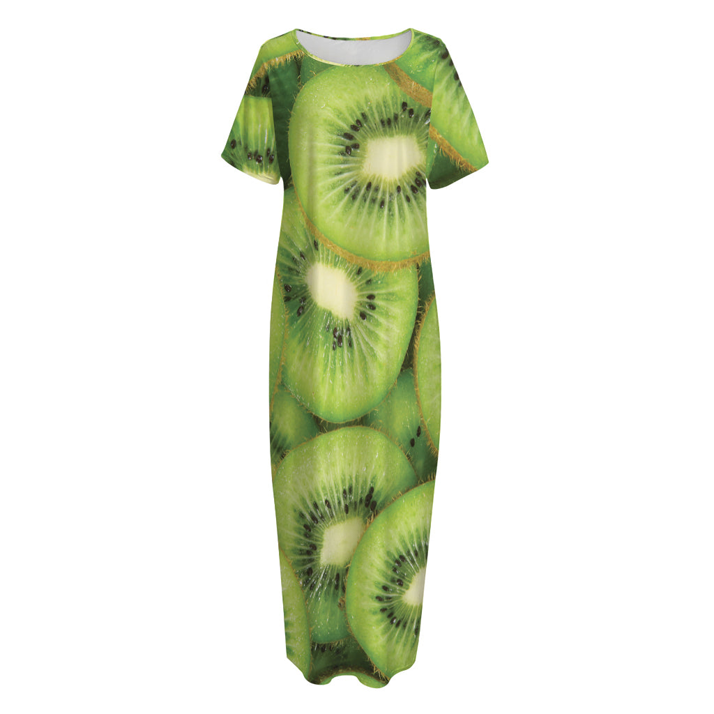 Kiwi Slices Print Short Sleeve Long Nightdress