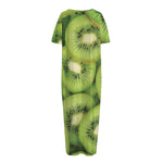 Kiwi Slices Print Short Sleeve Long Nightdress