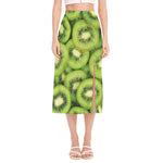 Kiwi Slices Print Side Slit Midi Skirt