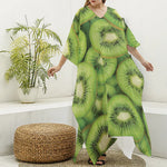 Kiwi Slices Print Silk V-Neck Kaftan Dress