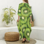 Kiwi Slices Print Silk V-Neck Kaftan Dress