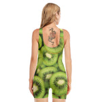 Kiwi Slices Print Sleeveless One Piece Swimsuit