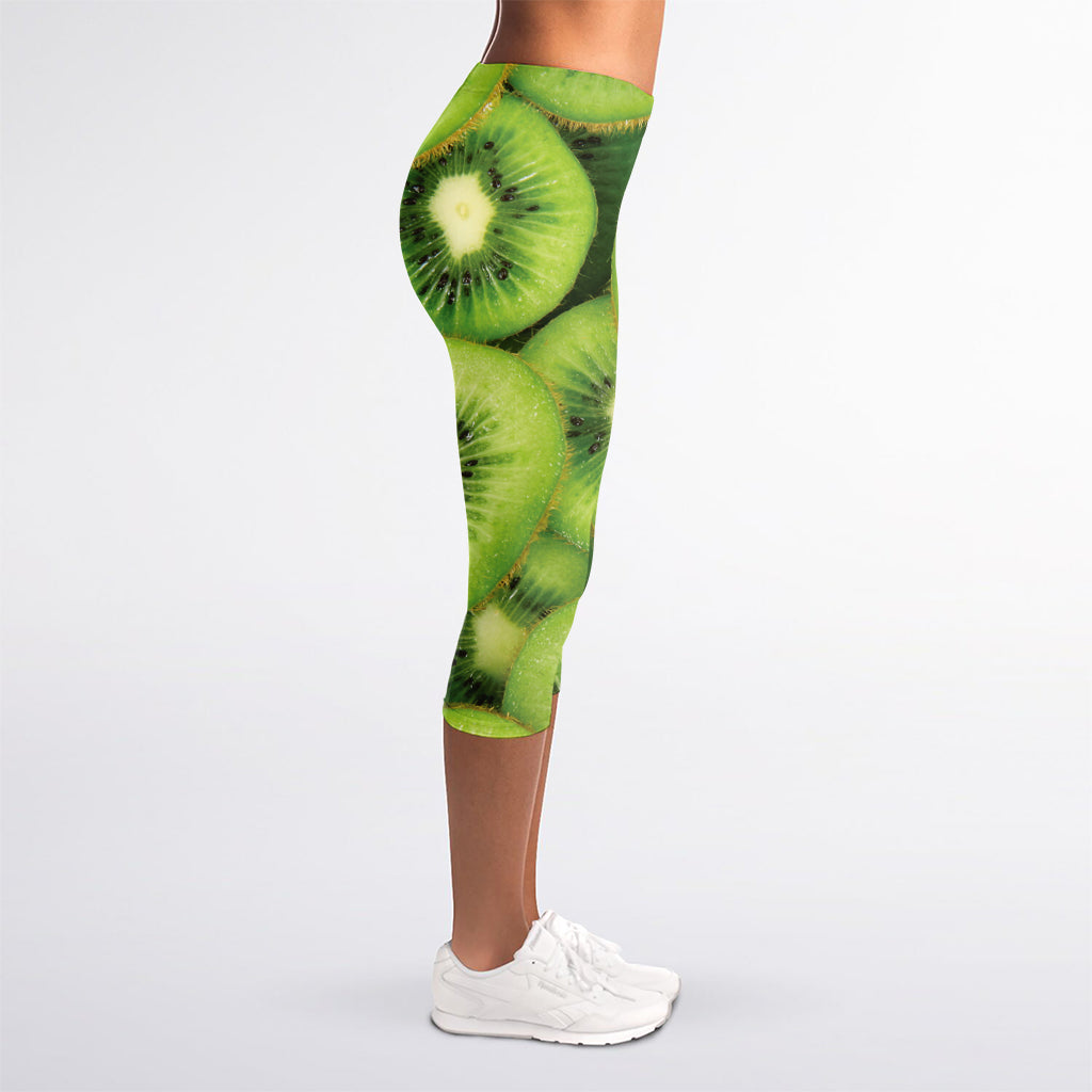 Kiwi Slices Print Women's Capri Leggings