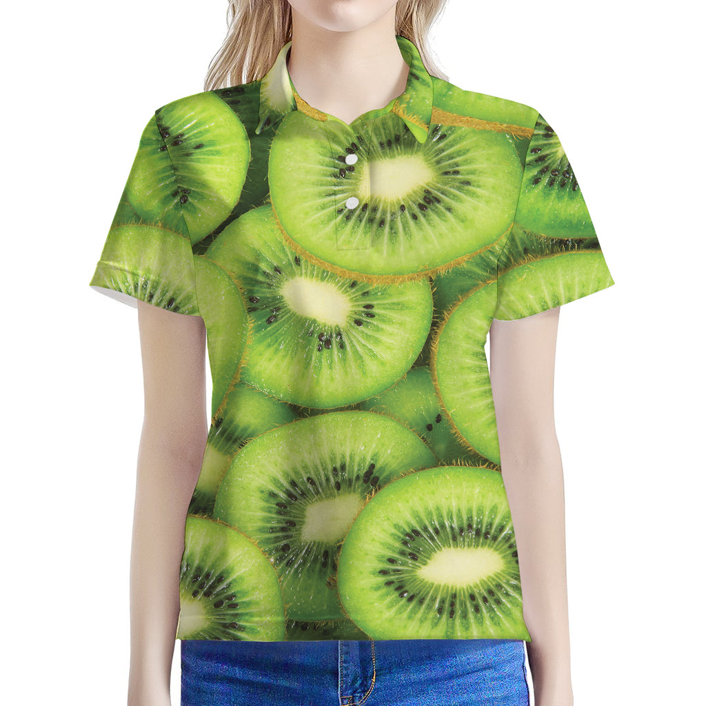 Kiwi Slices Print Women's Polo Shirt