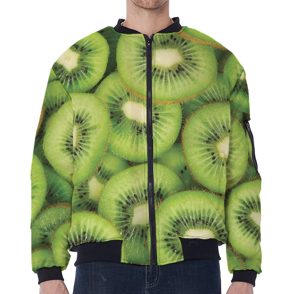 Kiwi Slices Print Zip Sleeve Bomber Jacket