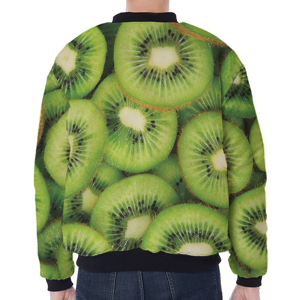 Kiwi Slices Print Zip Sleeve Bomber Jacket