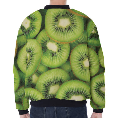 Kiwi Slices Print Zip Sleeve Bomber Jacket