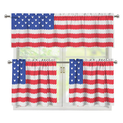 Knitted American Flag Print 3 Piece Kitchen Curtains