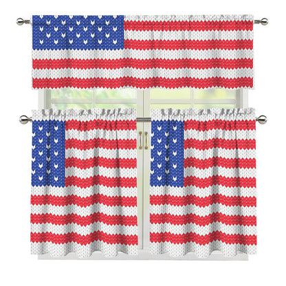 Knitted American Flag Print 3 Piece Kitchen Curtains