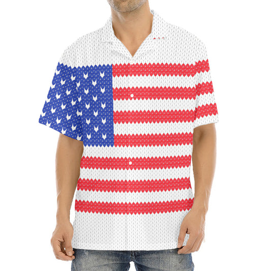 Knitted American Flag Print Aloha Shirt