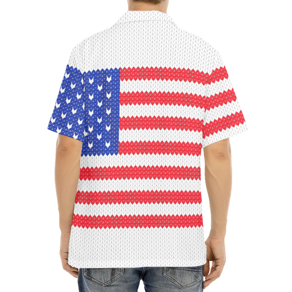 Knitted American Flag Print Aloha Shirt