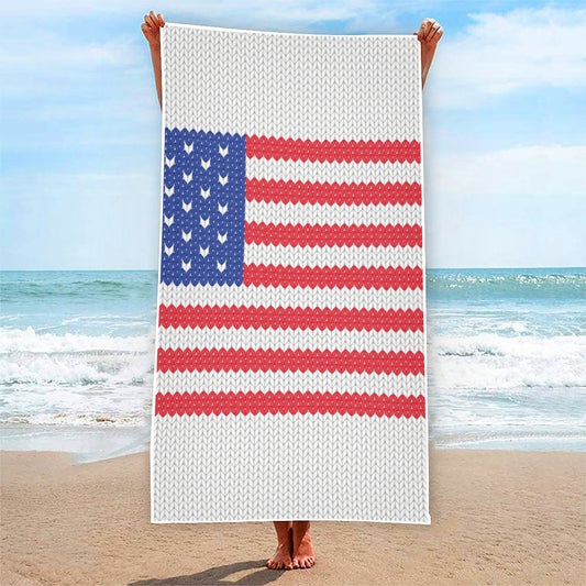 Knitted American Flag Print Beach Towel