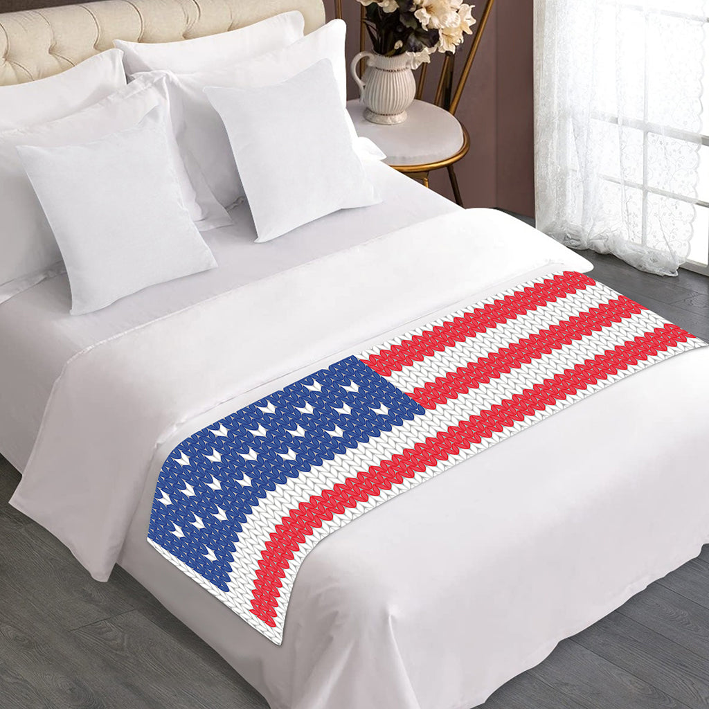 Knitted American Flag Print Bed Runner