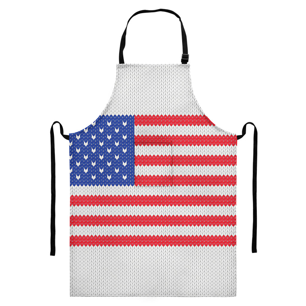 Knitted American Flag Print Bib Apron With Pocket